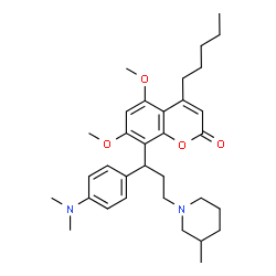 ChemSpider 2D Image | 8-{1-[4-(Dimethylamino)phenyl]-3-(3-methyl-1-piperidinyl)propyl}-5,7-dimethoxy-4-pentyl-2H-chromen-2-one | C33H46N2O4