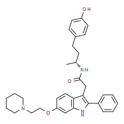 ChemSpider 2D Image | N-[(2R)-4-(4-Hydroxyphenyl)-2-butanyl]-2-{2-phenyl-6-[2-(1-piperidinyl)ethoxy]-1H-indol-3-yl}acetamide | C33H39N3O3