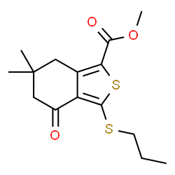 ChemSpider 2D Image | methyl 6,6-dimethyl-4-oxo-3-(propylthio)-4,5,6,7-tetrahydro-2-benzothiophene-1-carboxylate | C15H20O3S2