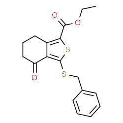 ChemSpider 2D Image | Ethyl 3-(benzylsulfanyl)-4-oxo-4,5,6,7-tetrahydro-2-benzothiophene-1-carboxylate | C18H18O3S2