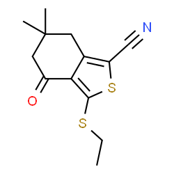 ChemSpider 2D Image | 3-(Ethylsulfanyl)-6,6-dimethyl-4-oxo-4,5,6,7-tetrahydro-2-benzothiophene-1-carbonitrile | C13H15NOS2