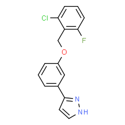 ChemSpider 2D Image | 3-(3-((2-chloro-6-fluorobenzyl)oxy)phenyl)-1H-pyrazole | C16H12ClFN2O