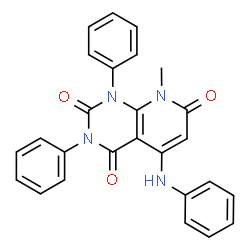 ChemSpider 2D Image | 5-Anilino-8-methyl-1,3-diphenylpyrido[2,3-d]pyrimidine-2,4,7(1H,3H,8H)-trione | C26H20N4O3