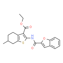 ChemSpider 2D Image | Ethyl 2-[(1-benzofuran-2-ylcarbonyl)amino]-6-methyl-4,5,6,7-tetrahydro-1-benzothiophene-3-carboxylate | C21H21NO4S