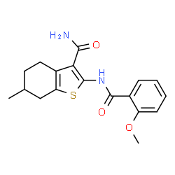 ChemSpider 2D Image | 2-[(2-Methoxybenzoyl)amino]-6-methyl-4,5,6,7-tetrahydro-1-benzothiophene-3-carboxamide | C18H20N2O3S