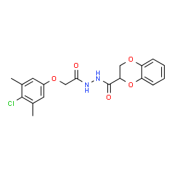 ChemSpider 2D Image | N'-[(4-Chloro-3,5-dimethylphenoxy)acetyl]-2,3-dihydro-1,4-benzodioxine-2-carbohydrazide | C19H19ClN2O5