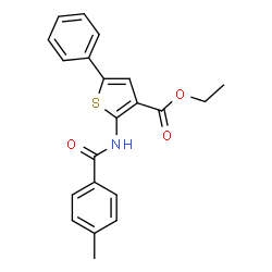 ChemSpider 2D Image | Ethyl 2-[(4-methylbenzoyl)amino]-5-phenyl-3-thiophenecarboxylate | C21H19NO3S