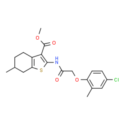 ChemSpider 2D Image | Methyl 2-{[(4-chloro-2-methylphenoxy)acetyl]amino}-6-methyl-4,5,6,7-tetrahydro-1-benzothiophene-3-carboxylate | C20H22ClNO4S