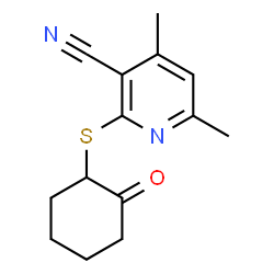 ChemSpider 2D Image | 4,6-Dimethyl-2-(2-oxo-cyclohexylsulfanyl)-nicotinonitrile | C14H16N2OS