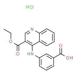 ChemSpider 2D Image | 3-{[3-(Ethoxycarbonyl)-4-quinolinyl]amino}benzoic acid hydrochloride (1:1) | C19H17ClN2O4