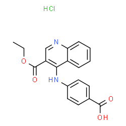 ChemSpider 2D Image | 4-{[3-(Ethoxycarbonyl)-4-quinolinyl]amino}benzoic acid hydrochloride (1:1) | C19H17ClN2O4