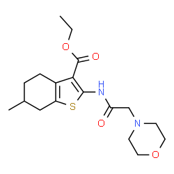 ChemSpider 2D Image | Ethyl 6-methyl-2-[(4-morpholinylacetyl)amino]-4,5,6,7-tetrahydro-1-benzothiophene-3-carboxylate | C18H26N2O4S