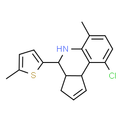 ChemSpider 2D Image | 9-Chloro-6-methyl-4-(5-methyl-2-thienyl)-3a,4,5,9b-tetrahydro-3H-cyclopenta[c]quinoline | C18H18ClNS