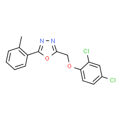 ChemSpider 2D Image | 2-[(2,4-Dichlorophenoxy)methyl]-5-(2-methylphenyl)-1,3,4-oxadiazole | C16H12Cl2N2O2