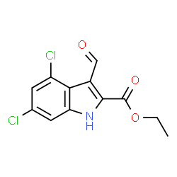 ChemSpider 2D Image | ETHYL 4,6-DICHLORO-3-FORMYL-1H-INDOLE-2-CARBOXYLATE | C12H9Cl2NO3