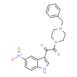 ChemSpider 2D Image | 1-(4-Benzyl-1-piperazinyl)-2-(5-nitro-1H-indol-3-yl)-1,2-ethanedione | C21H20N4O4