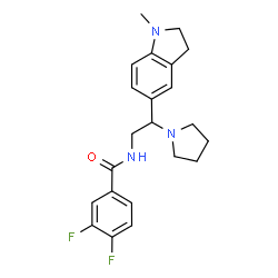 ChemSpider 2D Image | 3,4-Difluoro-N-[2-(1-methyl-2,3-dihydro-1H-indol-5-yl)-2-(1-pyrrolidinyl)ethyl]benzamide | C22H25F2N3O