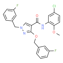 ChemSpider 2D Image | N-(5-Chloro-2-methoxyphenyl)-1-(3-fluorobenzyl)-3-[(3-fluorobenzyl)oxy]-1H-pyrazole-4-carboxamide | C25H20ClF2N3O3