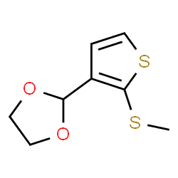 ChemSpider 2D Image | 2-[2-(Methylsulfanyl)-3-thienyl]-1,3-dioxolane | C8H10O2S2