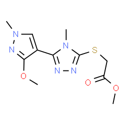 ChemSpider 2D Image | Methyl {[5-(3-methoxy-1-methyl-1H-pyrazol-4-yl)-4-methyl-4H-1,2,4-triazol-3-yl]sulfanyl}acetate | C11H15N5O3S
