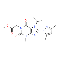 ChemSpider 2D Image | Methyl [8-(3,5-dimethyl-1H-pyrazol-1-yl)-7-isopropyl-3-methyl-2,6-dioxo-2,3,6,7-tetrahydro-1H-purin-1-yl]acetate | C17H22N6O4