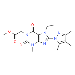 ChemSpider 2D Image | Methyl [7-ethyl-3-methyl-2,6-dioxo-8-(3,4,5-trimethyl-1H-pyrazol-1-yl)-2,3,6,7-tetrahydro-1H-purin-1-yl]acetate | C17H22N6O4