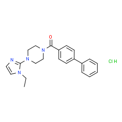 ChemSpider 2D Image | 4-Biphenylyl[4-(1-ethyl-1H-imidazol-2-yl)-1-piperazinyl]methanone hydrochloride (1:1) | C22H25ClN4O