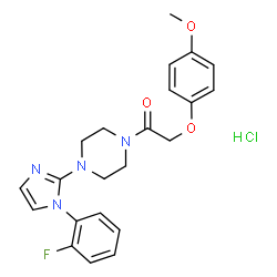 ChemSpider 2D Image | 1-{4-[1-(2-Fluorophenyl)-1H-imidazol-2-yl]-1-piperazinyl}-2-(4-methoxyphenoxy)ethanone hydrochloride (1:1) | C22H24ClFN4O3