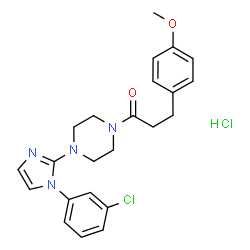 ChemSpider 2D Image | 1-{4-[1-(3-Chlorophenyl)-1H-imidazol-2-yl]-1-piperazinyl}-3-(4-methoxyphenyl)-1-propanone hydrochloride (1:1) | C23H26Cl2N4O2