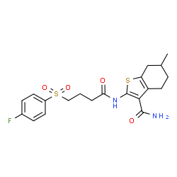 ChemSpider 2D Image | 2-({4-[(4-Fluorophenyl)sulfonyl]butanoyl}amino)-6-methyl-4,5,6,7-tetrahydro-1-benzothiophene-3-carboxamide | C20H23FN2O4S2