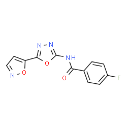 ChemSpider 2D Image | 4-Fluoro-N-[5-(1,2-oxazol-5-yl)-1,3,4-oxadiazol-2-yl]benzamide | C12H7FN4O3
