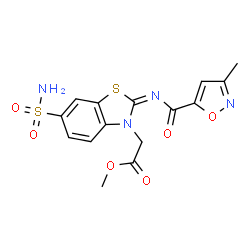 ChemSpider 2D Image | Methyl [(2E)-2-{[(3-methyl-1,2-oxazol-5-yl)carbonyl]imino}-6-sulfamoyl-1,3-benzothiazol-3(2H)-yl]acetate | C15H14N4O6S2