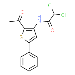 ChemSpider 2D Image | N-(2-Acetyl-5-phenyl-3-thienyl)-2,2-dichloroacetamide | C14H11Cl2NO2S