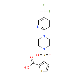 ChemSpider 2D Image | 3-({4-[5-(trifluoromethyl)pyridin-2-yl]piperazino}sulfonyl)thiophene-2-carboxylic acid | C15H14F3N3O4S2