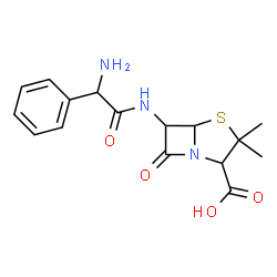ChemSpider 2D Image | 6-{[Amino(phenyl)acetyl]amino}-3,3-dimethyl-7-oxo-4-thia-1-azabicyclo[3.2.0]heptane-2-carboxylic acid | C16H19N3O4S