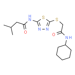 ChemSpider 2D Image | N-(5-{[2-(Cyclohexylamino)-2-oxoethyl]sulfanyl}-1,3,4-thiadiazol-2-yl)-3-methylbutanamide | C15H24N4O2S2