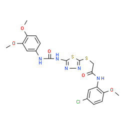 ChemSpider 2D Image | N-(5-Chloro-2-methoxyphenyl)-2-[(5-{[(3,4-dimethoxyphenyl)carbamoyl]amino}-1,3,4-thiadiazol-2-yl)sulfanyl]acetamide | C20H20ClN5O5S2