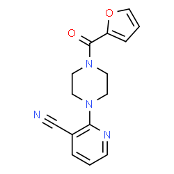 ChemSpider 2D Image | 2-[4-(2-Furoyl)-1-piperazinyl]nicotinonitrile | C15H14N4O2