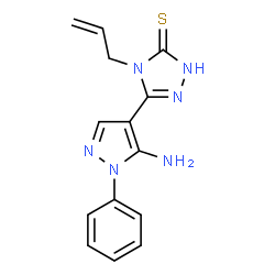 ChemSpider 2D Image | 4-Allyl-5-(5-amino-1-phenyl-1H-pyrazol-4-yl)-2,4-dihydro-3H-1,2,4-triazole-3-thione | C14H14N6S
