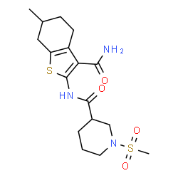 ChemSpider 2D Image | N-(3-Carbamoyl-6-methyl-4,5,6,7-tetrahydro-1-benzothiophen-2-yl)-1-(methylsulfonyl)-3-piperidinecarboxamide | C17H25N3O4S2