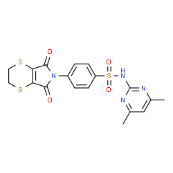 ChemSpider 2D Image | N-(4,6-Dimethyl-2-pyrimidinyl)-4-(5,7-dioxo-2,3,5,7-tetrahydro-6H-[1,4]dithiino[2,3-c]pyrrol-6-yl)benzenesulfonamide | C18H16N4O4S3