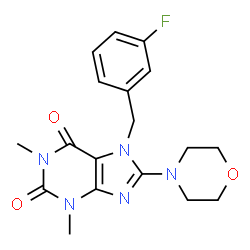ChemSpider 2D Image | 7-(3-fluorobenzyl)-1,3-dimethyl-8-morpholino-3,7-dihydro-1H-purine-2,6-dione | C18H20FN5O3