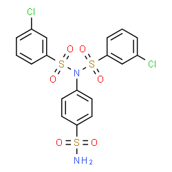 ChemSpider 2D Image | 3-Chloro-N-[(3-chlorophenyl)sulfonyl]-N-(4-sulfamoylphenyl)benzenesulfonamide | C18H14Cl2N2O6S3