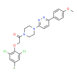 ChemSpider 2D Image | 2-(2,6-Dichloro-4-fluorophenoxy)-1-{4-[6-(4-methoxyphenyl)-3-pyridazinyl]-1-piperazinyl}ethanone | C23H21Cl2FN4O3
