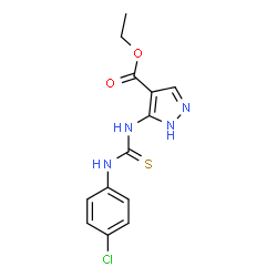 ChemSpider 2D Image | ethyl 5-{[(4-chloroanilino)carbothioyl]amino}-1H-pyrazole-4-carboxylate | C13H13ClN4O2S
