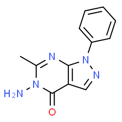 ChemSpider 2D Image | 5-Amino-6-methyl-1-phenyl-1,5-dihydro-4H-pyrazolo[3,4-d]pyrimidin-4-one | C12H11N5O
