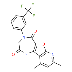 ChemSpider 2D Image | 8,10-Dimethyl-4-[3-(trifluoromethyl)phenyl]-3,4-dihydro-1H-pyrido[3',2':4,5]furo[3,2-e][1,4]diazepine-2,5-dione | C19H14F3N3O3