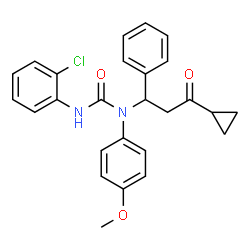 ChemSpider 2D Image | 3-(2-Chlorophenyl)-1-(3-cyclopropyl-3-oxo-1-phenylpropyl)-1-(4-methoxyphenyl)urea | C26H25ClN2O3