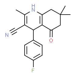 ChemSpider 2D Image | 4-(4-Fluorophenyl)-2,7,7-trimethyl-5-oxo-1,4,5,6,7,8-hexahydro-3-quinolinecarbonitrile | C19H19FN2O