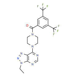 ChemSpider 2D Image | [3,5-Bis(trifluoromethyl)phenyl][4-(3-ethyl-3H-[1,2,3]triazolo[4,5-d]pyrimidin-7-yl)-1-piperazinyl]methanone | C19H17F6N7O